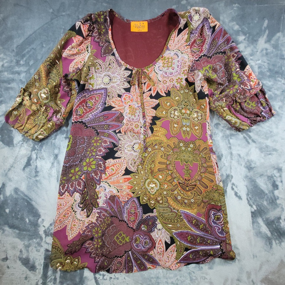 VTG Voom by Joy Han Womens Paisley Mini‎ Dress Tunic Top Multi Color Boho Size M